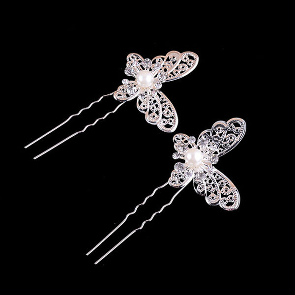 Silvery Butterfly Hair Pins
