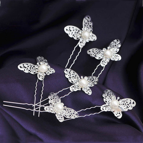 Silvery Butterfly Hair Pins