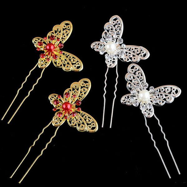 Silvery Butterfly Hair Pins