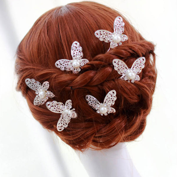 Silvery Butterfly Hair Pins