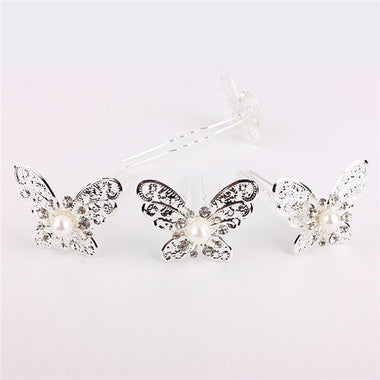 Silvery Butterfly Hair Pins