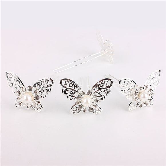 Silvery Butterfly Hair Pins