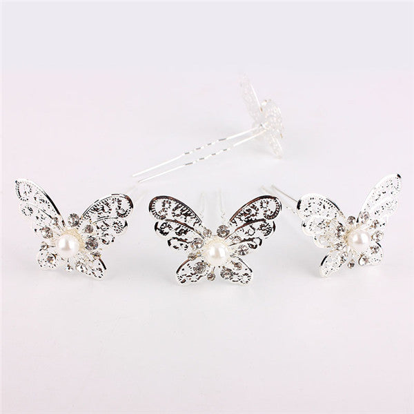 Silvery Butterfly Hair Pins