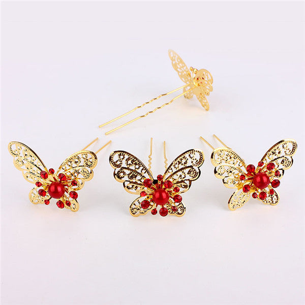 Silvery Butterfly Hair Pins